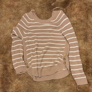 Striped Tan Sweater with Button Accents
